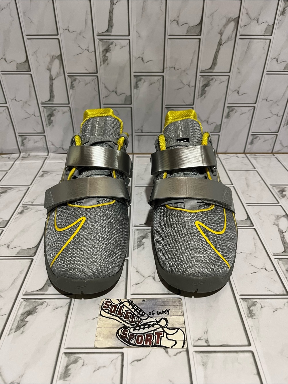 New Nike Romaleos 4 Weightlifting Shoes Gym Crossfit Workout Grey Yellow Mens - Picture 6 of 16
